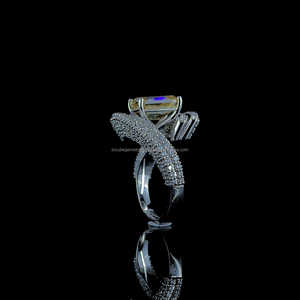 925 Starling Silver 3,02 Esmeralda Fancy Vivid Yellow Wedding Studded VS1 IGI Certified Moissanite Anillo de compromiso de diamantes - Product Image 3