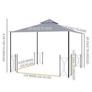Gazebo à toit double ventilation 13x11, structure en aluminium, 8 trous de drainage, rideaux en filet amovibles pour pergola extérieure - Product Image 3