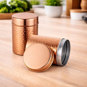 Full Copper Canister Set of 3 Pcs Stainless Steel Round Shape Metal Kitchen Canister Set of 3 <b>Cookies</b> Coffee Sugar Tea Storage - Product Image 1