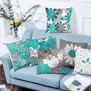 Set di 6 Copricuscini Moderni Turchese 18x18 Pollici, Fodere Decorative Grigio Teal con Motivo Floreale a Margherita per Divano - Product Image 5