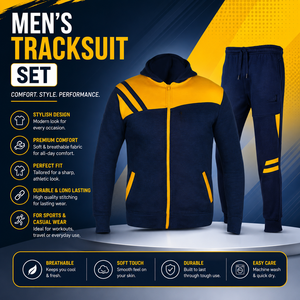 Adult Unisex Washed Hooded Casual Lightweight <b>Tracksuit</b> Blue Yellow Color Long Sleeve Slim Fit Fleece Sports Jogging Running - Product Image 3