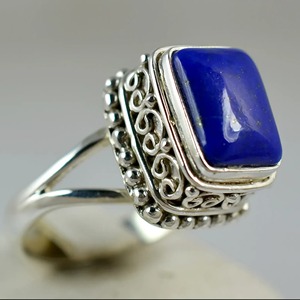 <b>Lapis</b> <b>Lazuli</b> <b>Ring</b> 925 Sterling Silver Handmade Boho Statement Promise Jewelry for Women Natural Cushion Shape Gemstone Jewelry - Product Image 5