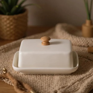 กล่องใส่เนยเคลือบสีพาสเทลพร้อมฝาโค้งเรียบ ถาดเสิร์ฟขนาดกะทัดรัด โต๊ะครัวทันสมัย ที่เก็บเนย ดีไซน์หรูหรา - Product Image 4