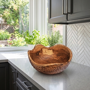 Tazón de Madera de Teca Sólida de Grado Alimenticio, Tazón Natural con Borde Natural para Frutas y Ensaladas, Utensilio de Cocina de Madera Hecho a Mano, Herramienta Decorativa Balinesa Premium - Product Image 3