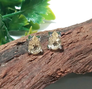 Natural Citrine Stud <b>Earrings</b> Solid 925 <b>Sterling</b> <b>Silver</b> Minimalist Prong <b>Set</b> Gemstone Jewelry for Wedding Gift - Product Image 3