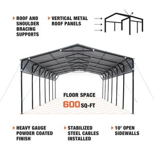 TMG MSC2030 Abri de voiture 20FT X 30FT avec parois latérales ouvertes de 10FT, 600 pieds carrés, panneaux ondulés 27 GA pour stationnement de 2 voitures - Product Image 3