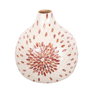 <b>Small</b> Light Gold Flower <b>Vase</b> with Striking Red Floral Details for Home, Restaurant, and Hotel Decor - Product Image 1