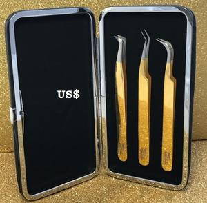 Wholesale High Quality Stainless Steel <b>Eyelash</b> Tweezers with Custom Logo Pointed Fiber Tip Private Label <b>Beauty</b> <b>Tool</b> - Product Image 2