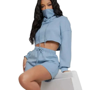 Sudaderas y Conjuntos de Pantalones Cortos Personalizados para Mujer, Sudadera de Cuello Redondo de Color Liso y Conjuntos de Pantalones Cortos para Mujer, Tallas Grandes - Product Image 3