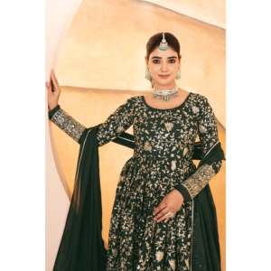 Magnifique robe Anarkali pour femmes pour les fêtes, comprend un pantalon et un dupatta - Ensemble parfait pour les fêtes - Product Image 4