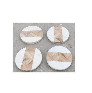 Natural Marble Wood Coasters Set Water Resistant Finish 400mm Diameter Luxury Design for Everyday Drinkware <b>Protection</b> - Product Image 5