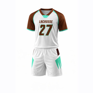 Ensemble de maillots de lacrosse blanc, marron, vert, imprimé par sublimation, col en V, manches courtes, anti-humidité, grande taille, uniforme écologique pour - Product Image 3