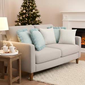 SOGA Ensemble de 5 housses de coussin côtelées bleu clair et taies d'oreiller en tricot torsadé avec pompons pour une décoration intérieure confortable - Product Image 6