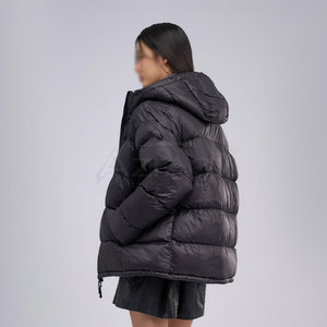 Women's Black Quilted Puffer Jacket Hooded <b>Winter</b> Warm <b>Coat</b> Full Sleeve Zipper Closure Solid Color <b>Thick</b> Polyester Wadding - Product Image 4