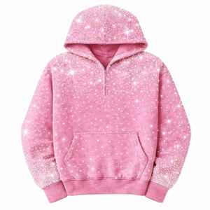 Sweat à capuche streetwear de haute qualité en coton épais 100 %, avec strass, pour femme, coupe oversize, vente en gros - Product Image 5