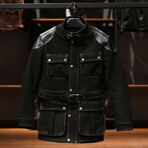 Veste de moto en cuir noir pour homme, manches longues, coupe-vent, style hiver, avec ceinture et plusieurs poches - Product Image 3