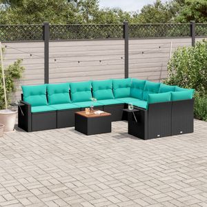 Set Divano da Esterno in Polyrattan Nero da 10 Pezzi con Cuscini - Elegante Collezione di Mobili da Giardino - Product Image 1