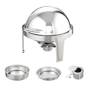 Lot de 2 réchauds de buffet en acier inoxydable de 6 pintes avec couvercle roulant, pour traiteur, avec bacs pleine taille et contrôle manuel de la température - Product Image 1