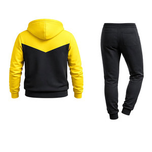 Conjunto Deportivo para Hombre en Amarillo y Negro con Contraste, Sudadera con Capucha y Cierre Completo, Pantalones Jogger, Corte Ajustado, Informal, para Gimnasio - Product Image 4