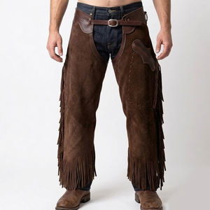 OEM Service Suede Leather <b>Chaps</b> Premium Brown Suede Leather Western Cowboy <b>Riding</b> <b>Chaps</b> With Fringes - Product Image 4