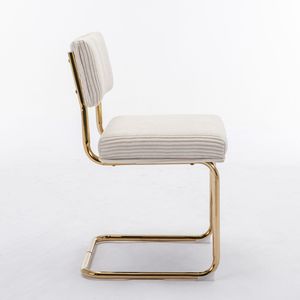 Furniture Modern Dining <b>Chairs</b> Corduroy Fabric <b>Gold</b> Metal Base Accent Armless Kitchen Side <b>Chairs</b> Channel Tufting Set 2 - Product Image 4
