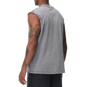 Customized Logo Men Tank Top Streetwear <b>Drop</b> Armhole Sleeveless Tee Vintage Style Gym Vest For Men Custom Color Tank Tops - Product Image 2