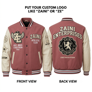 ZAINI <b>Men</b> Varsity <b>Jacket</b> ZE-260 420 GSM Cotton Polyester Fleece Royal Blue <b>White</b> Contrast Sleeve Custom Logo Chenille Embroidery - Product Image 1