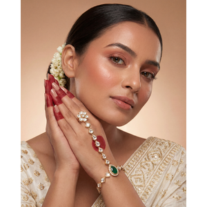 <b>Indian</b> Ethnic Preeti Moissanite Gold Plated Hath Panja-Imitation Fine <b>Jewelry</b> <b>Set</b> - Product Image 1