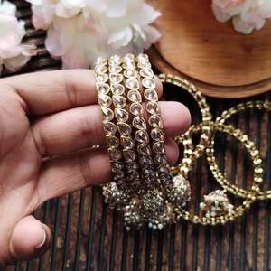 Royal Kundan <b>Bangles</b> <b>Set</b> Bridal Wedding Jewelry Gold Plated Meenakari Handcrafted Designer Ethnic Party Wear Zircon High - Product Image 5