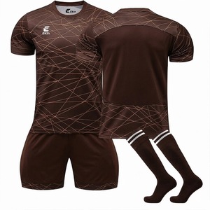Ensemble de maillot de football pour homme Ekin, imprimé géométrique marron, manches courtes, tissu respirant, uniforme de football pour adulte, toutes saisons - Product Image 1