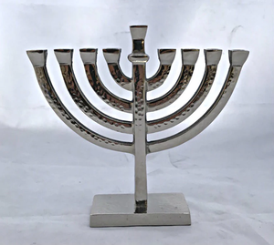 Classic <b>Silver</b> Metal Menorah Candle Holder Hanukkah Decorative Tabletop Traditional Elegant Home Display - Product Image 1