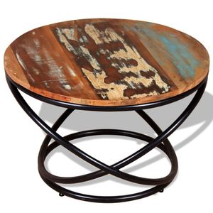 Mesa de centro multicolor con tablero de madera recuperada y tubos de hierro - Product Image 5