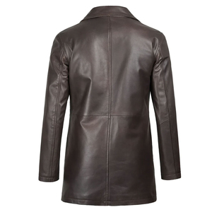 <b>Men's</b> Genuine Leather <b>Long</b> Trench <b>Coat</b> Notched Lapel Single Breasted Regular Sleeve Overcoat casual leather <b>coat</b> - Product Image 2