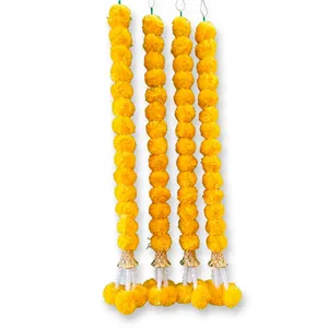 Guirlande de fleurs de marguerites jaunes avec clochettes, décoration suspendue Toran pour la décoration de la maison pendant Diwali - Product Image 2