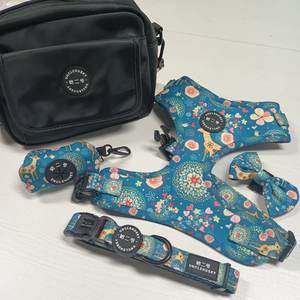 Tali pelangi mangkuk air kulit mendaki 5m kalung pvc harness anjing lembut dan kristal rami disesuaikan sabuk kucing untuk anjing - Product Image 3