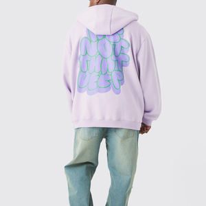 Men's Lavender Hooded Sweatshirt Oversized Fit <b>Back</b> Print Streetwear Style 100% Cotton Fleece Pocket Regular Sleeve Winter Wear - Product Image 1