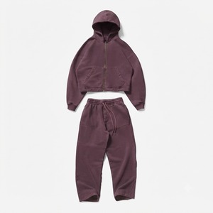 Acid Washed Oversized <b>Zip</b>-<b>Up</b> Hoodie Tracksuit Set Lightweight Fleece Vintage Spring Streetwear Unisex Sweat Suit Wholesale - Product Image 3
