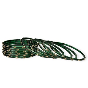 Highest Selling Raindrop Mehendi Green Kashmiri Glass Bangles <b>Set</b> Gold Plated Wedding Occasion for Bulk Jewellery Suppliers - Product Image 3