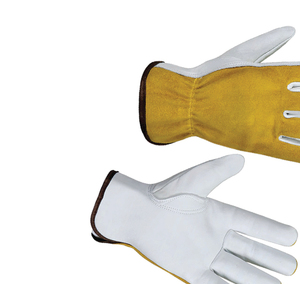 Leather Work <b>Gloves</b> White with Yellow Palm Anti-Slip Anti-static <b>Latex</b>-free Full Texture Safety <b>Gloves</b> Straight Cuff - Product Image 5