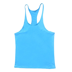 Gilet long athlétique de haute qualité pour homme, bleu uni, respirant, en coton et polyester, col rond, sans manches - Product Image 1