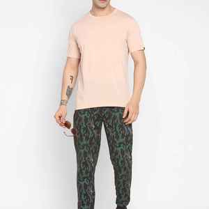 T-shirt en coton rose clair à col rond et manches courtes pour homme, coupe classique, décontracté, en jersey, couleur unie, respirant, tricoté - Product Image 2