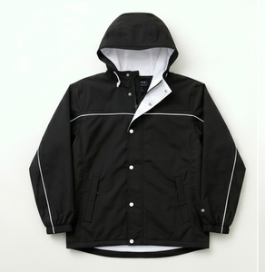 <b>Men's</b> <b>Black</b> Hooded Waterproof <b>Jacket</b> Casual PU Coated Polyester Regular Fit Autumn Wear - Product Image 1