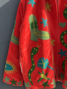Custom Womens Red Velvet Embroidered Quilted <b>Jacket</b> Handmade <b>Western</b> Cowboy Boho Artisan Fashion Outerwear Quick Dry Floral - Product Image 2