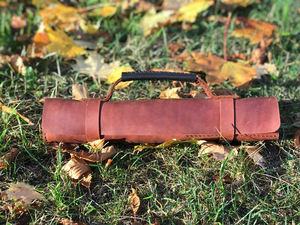 Porte-couteaux en cuir véritable fait main de haute qualité, classique, écologique, léger et portable, avec 4 à 6 compartiments et cordon de serrage - Product Image 5