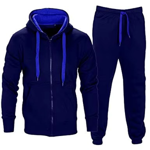 Chándal Azul Marino para Hombre, con Capucha y Cremallera Completa, Ropa Deportiva Informal, Transpirable, de Poliéster, para Otoño, Corte Regular, con Bolsillos Laterales - Product Image 1