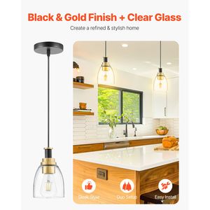 Set di 2 Lampade a Sospensione Moderne con Paralume in Vetro Trasparente per Isola Cucina, Cavo Regolabile, Finitura Nero-Oro - Product Image 2
