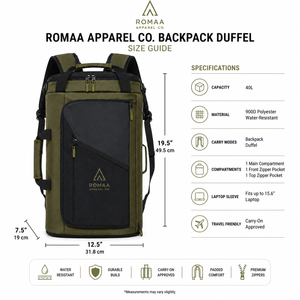 Bolsa de Viaje Convertible Personalizada Verde Oliva y Negra, Resistente al Agua, con Múltiples Bolsillos, para Fin de Semana o Deportes - Product Image 3