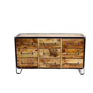Vintage Industrial Solid Wood Multi-Drawer Cabinet <b>Rustic</b> Finish Home <b>Furniture</b> for Living Room Office Convertible for Farmhouse - Product Image 1