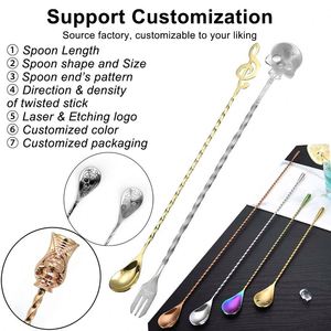 Cuchara mezcladora de cócteles de acero inoxidable 304 en espiral con mango largo, herramienta de barman personalizada de 25, 27, 30, 40, 50 cm - Product Image 3