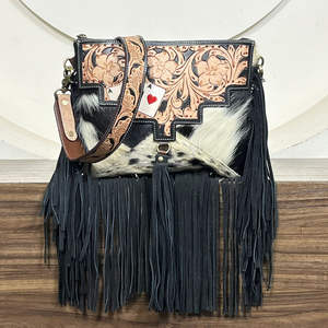 Bolso Bandolera de Cuero Genuino Estilo Western con Flecos, Diseño de Tarjeta, Estilo Vaquero Bohemio, de Gran Venta, Vintage - Product Image 4